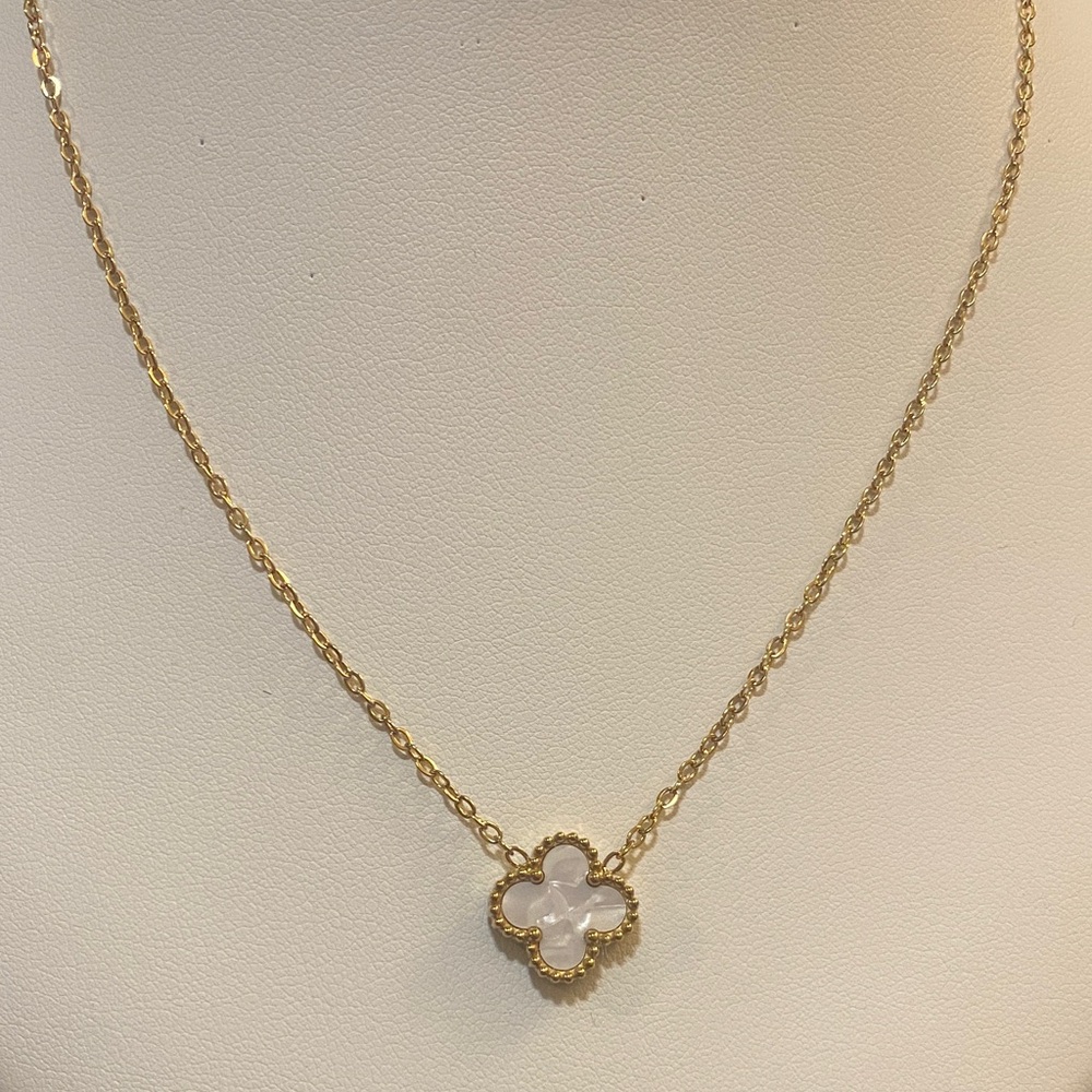 Elegant Gold Filled White Clover Necklace